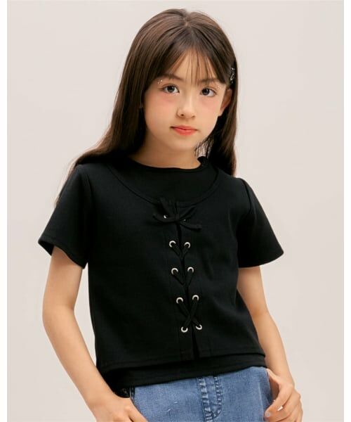 minimal / ミニマル Tシャツ | 【吸水速乾】【サラサラプラス】テレコレースアップ半袖Tシャツ(黒)