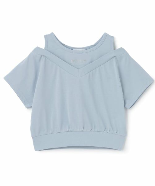 minimal / ミニマル Tシャツ | 肩あきレイヤード半袖Tシャツ(サックス)
