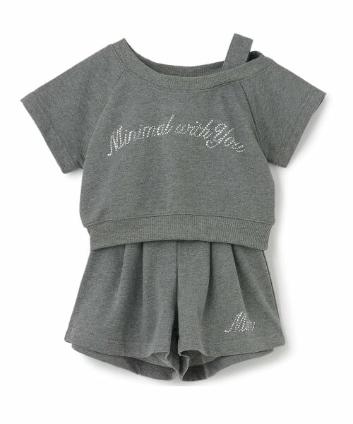 minimal / ミニマル その他トップス | ラインストーン ロゴ\nワンショルTシャツセットアップ（チャコール）
