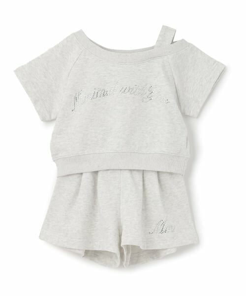 minimal / ミニマル その他トップス | ラインストーン ロゴ\nワンショルTシャツセットアップ（シロ杢）