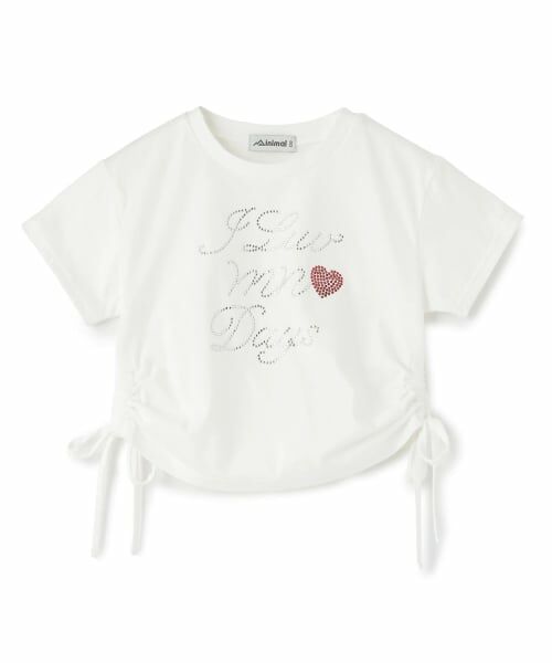 minimal / ミニマル Tシャツ | ラインストーンロゴドロスト半袖Tシャツ（オフ ホワイト）