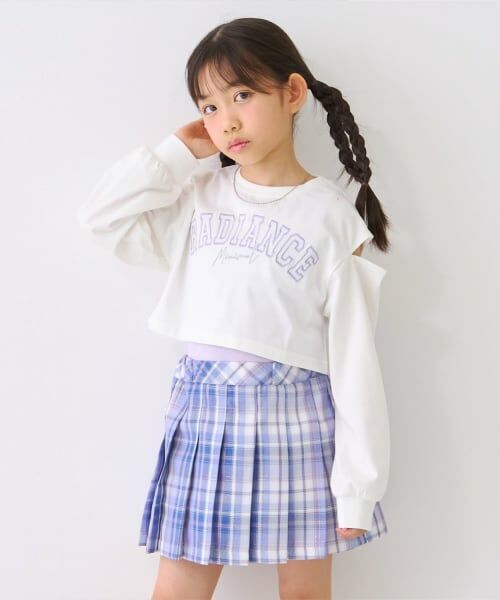minimal / ミニマル Tシャツ | 【インナーつき】クロップド肩開き長袖Tシャツセット(オフ ホワイト)