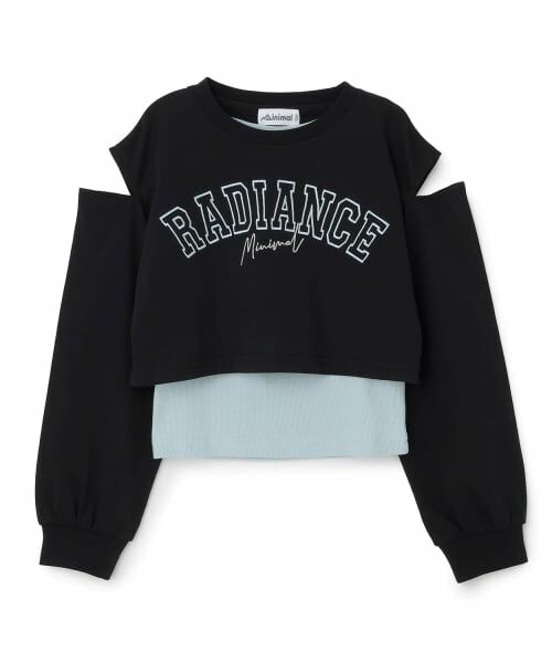 minimal / ミニマル Tシャツ | 【インナーつき】クロップド肩開き長袖Tシャツセット(黒)