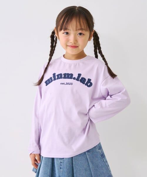 minimal / ミニマル Tシャツ | 【防汚加工】アップリケグラフィック長袖Tシャツ(ラベンダー)