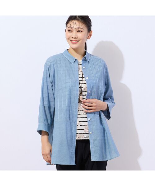 missel/ミゼール デニムガーゼ ピンタックシャツ ブルー 3L missel/ミゼール デニムガーゼ ピンタックシャツ ブルー 3L