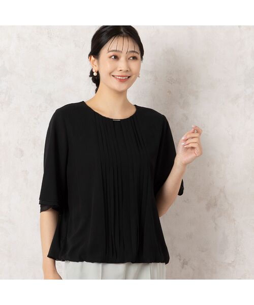 missel/ミゼール フレアスリーブ シフォンブラウス ブラック 3L missel/ミゼール フレアスリーブ シフォンブラウス ブラック 3L
