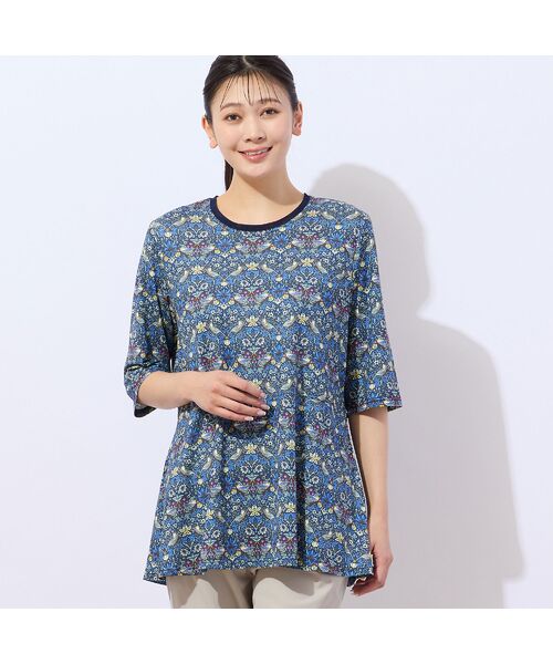 missel/ミゼール 【洗える】V&A いちご泥棒柄 ペプラムカットソー ダークブルー L missel/ミゼール 【洗える】V&A いちご泥棒柄 ペプラムカットソー ダークブルー L