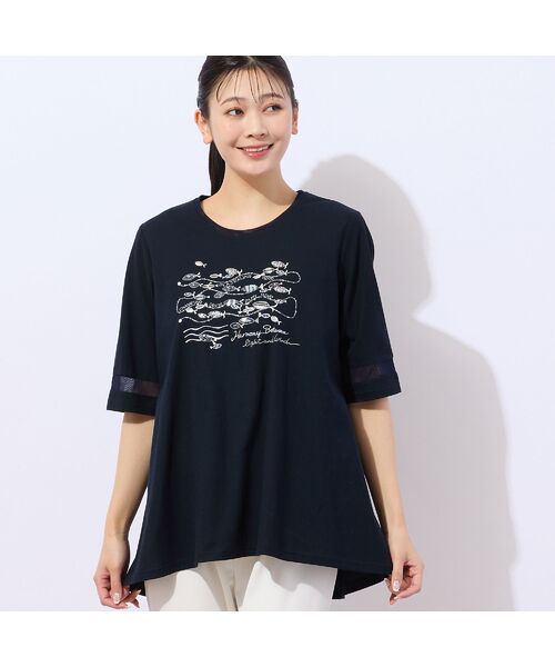 missel/ミゼール fish刺繍 フレアカットソー ダークブルー L missel/ミゼール fish刺繍 フレアカットソー ダークブルー L