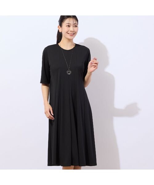 missel/ミゼール 【洗える】強撚スムース フレアワンピース ブラック 3L missel/ミゼール 【洗える】強撚スムース フレアワンピース ブラック 3L