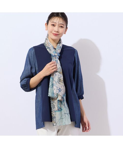 missel/ミゼール スラブデニム パフスリーブカットソー ダークブルー LL missel/ミゼール スラブデニム パフスリーブカットソー ダークブルー LL