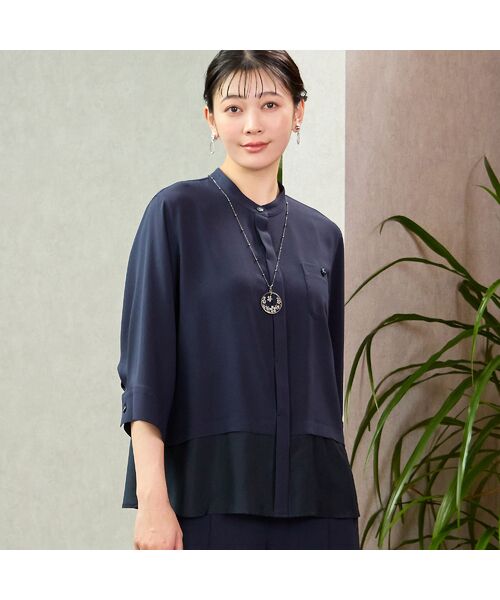 missel / ミゼール シャツ・ブラウス | 【人気アイテム・洗える・セットアップ可能】シフォンドッキングブラウス(ダークブルー)