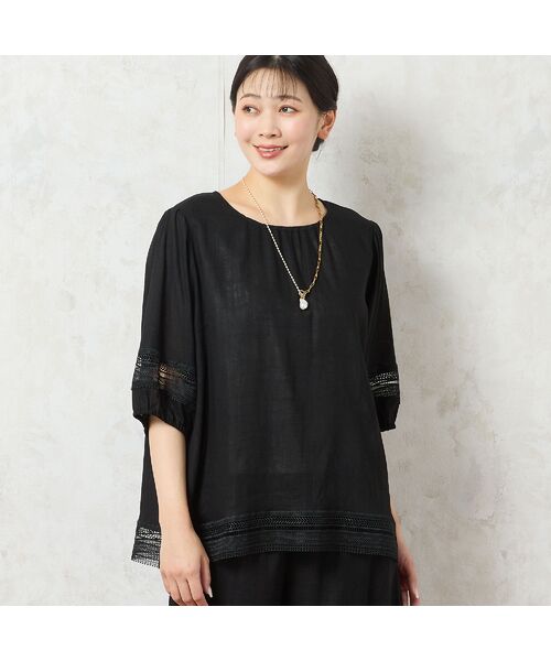 missel/ミゼール 【一部店舗限定】レーヨン麻 パフスリーブブラウス ブラック L missel/ミゼール 【一部店舗限定】レーヨン麻 パフスリーブブラウス ブラック L