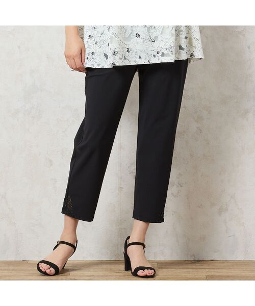 missel / ミゼール ショート・ハーフ・半端丈パンツ | 【洗える・冷感タッチ・吸水速乾・日本製】裾レースつきクロップドパンツ(ブラック)