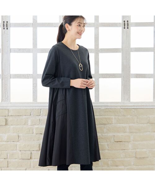 missel/ミゼール 【洗える・3L/4Lサイズあり】タフタドッキングワンピース グレー 3L