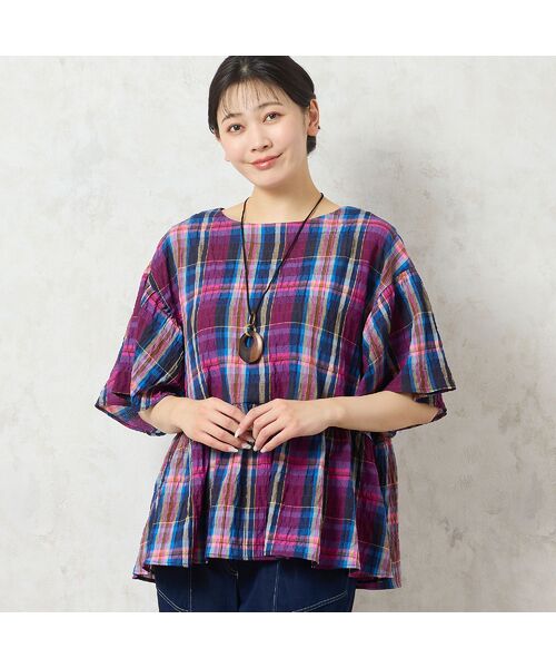 missel/ミゼール 【洗える】マドラスチェック ペプラムブラウス ピンク F missel/ミゼール 【洗える】マドラスチェック ペプラムブラウス ピンク F