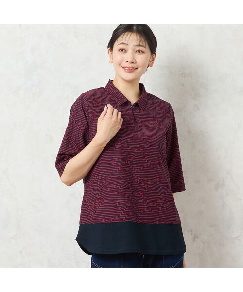 missel / ミゼール カットソー | 【限定カラーあり・洗える・日本製】ボーダージャカードスキッパーTシャツ(ダークブルー)