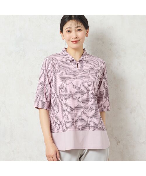 missel/ミゼール 【限定カラーあり・洗える・日本製】ボーダージャカードスキッパーTシャツ ピンク L missel/ミゼール 【限定カラーあり・洗える・日本製】ボーダージャカードスキッパーTシャツ ピンク L