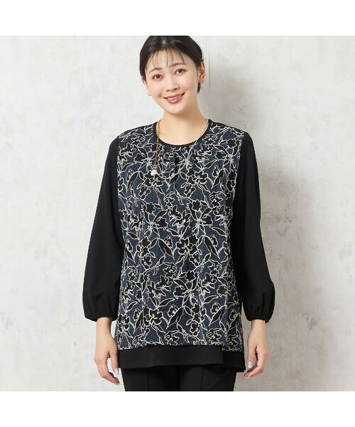 missel/ミゼール 【洗える・3L/4Lサイズあり】チュール刺繍カットソー ブラック L missel/ミゼール 【洗える・3L/4Lサイズあり】チュール刺繍カットソー ブラック L