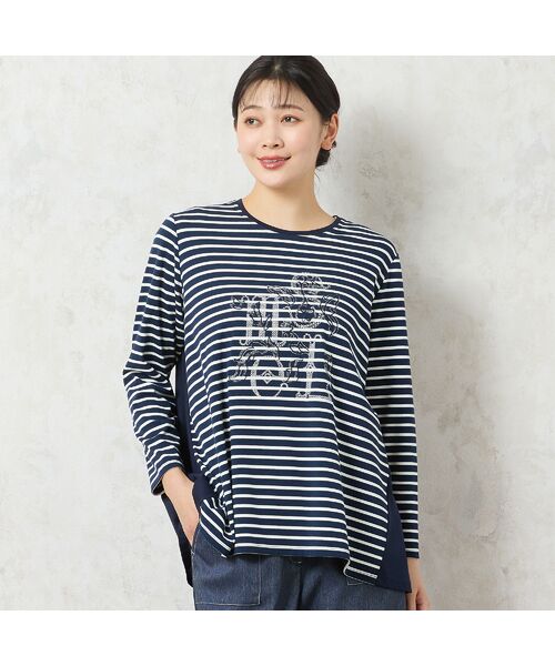 missel / ミゼール カットソー | 【洗える・3L/4Lサイズあり】花刺繍ボーダーカットソー | 詳細1