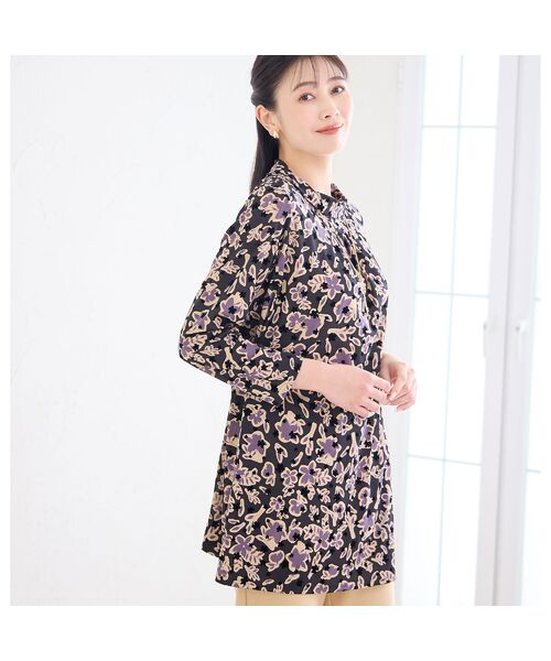 missel / ミゼール カットソー | 【日本製・3L/4Lサイズあり】チュールプリントチュニック(ブラック)