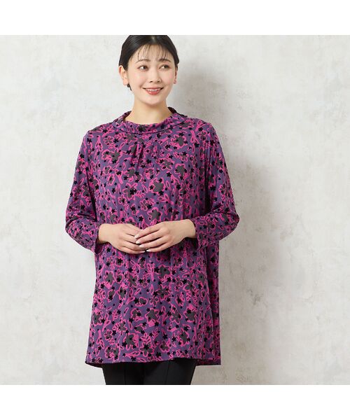 missel / ミゼール カットソー | 【日本製・3L/4Lサイズあり】チュールプリントチュニック(ピンク)