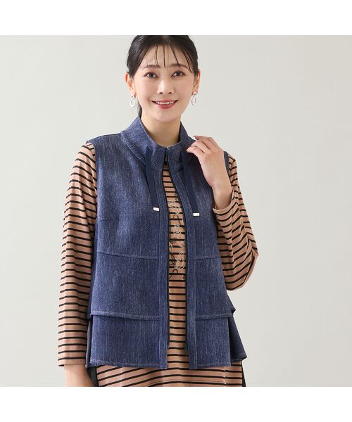 missel/ミゼール 【洗える】フリルデザインベスト ダークブルー LL missel/ミゼール 【洗える】フリルデザインベスト ダークブルー LL