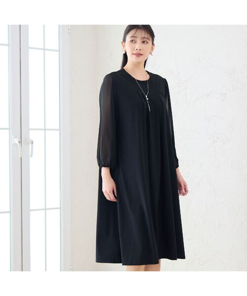 missel / ミゼール ミニ丈・ひざ丈ワンピース | 【洗える・3L/4Lサイズあり】漆黒 袖シフォンワンピース | 詳細1