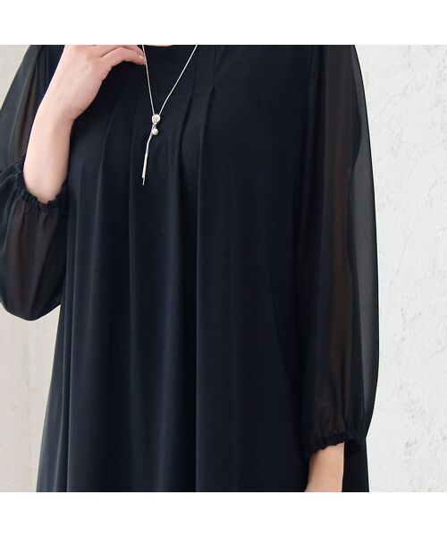 missel / ミゼール ミニ丈・ひざ丈ワンピース | 【洗える・3L/4Lサイズあり】漆黒 袖シフォンワンピース | 詳細2