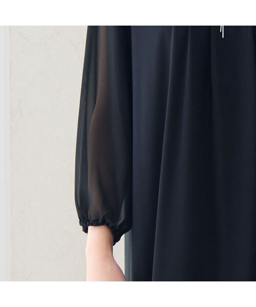 missel / ミゼール ミニ丈・ひざ丈ワンピース | 【洗える・3L/4Lサイズあり】漆黒 袖シフォンワンピース | 詳細3