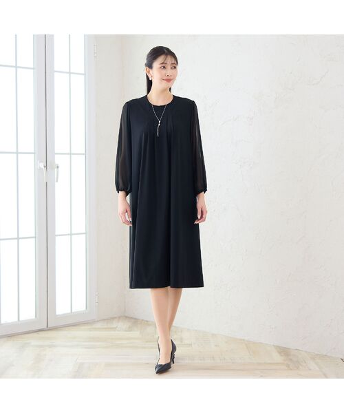 missel / ミゼール ミニ丈・ひざ丈ワンピース | 【洗える・3L/4Lサイズあり】漆黒 袖シフォンワンピース | 詳細6
