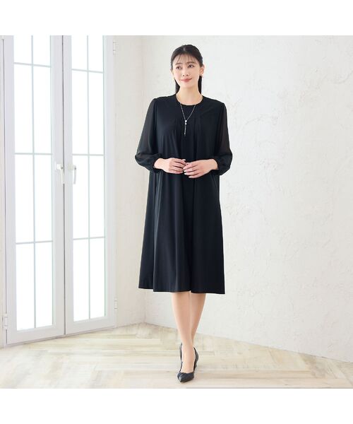 missel / ミゼール ミニ丈・ひざ丈ワンピース | 【洗える・3L/4Lサイズあり】漆黒 袖シフォンワンピース | 詳細8