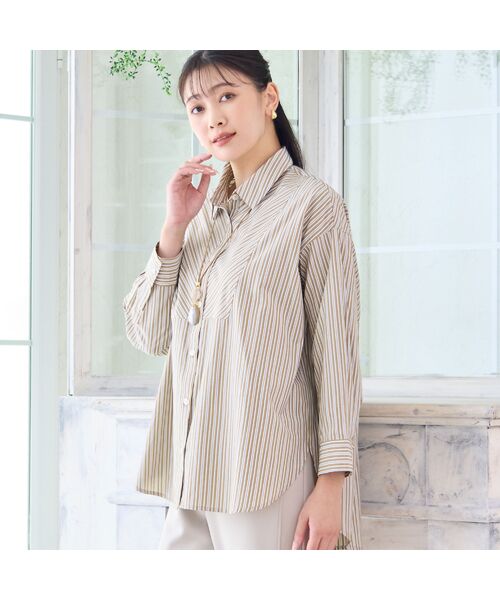 missel/ミゼール 【洗える】カラーストライプシャツ ブラウン F missel/ミゼール 【洗える】カラーストライプシャツ ブラウン F