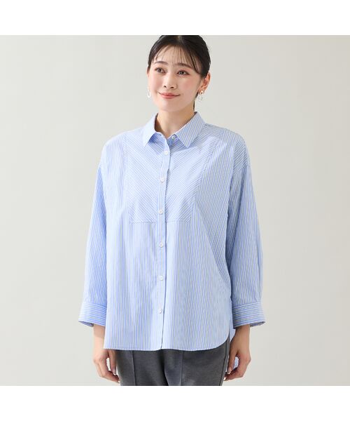missel/ミゼール 【洗える】カラーストライプシャツ ブルー F missel/ミゼール 【洗える】カラーストライプシャツ ブルー F
