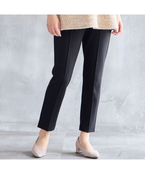 missel / ミゼール その他パンツ | 【保温性・洗える・3L/4Lサイズあり】ピンタックストレートパンツ(ブラック)