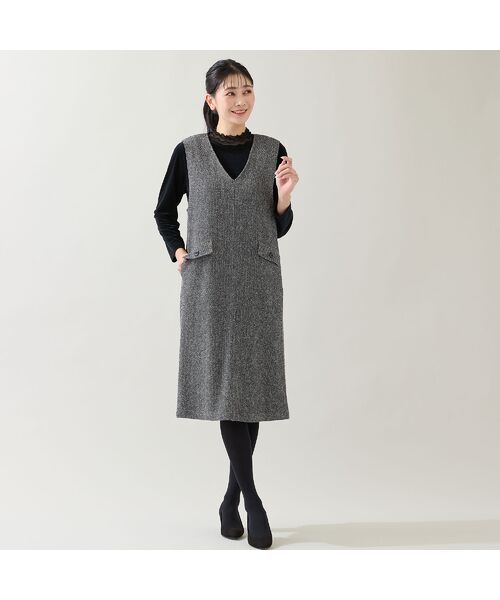 missel / ミゼール ミニ丈・ひざ丈ワンピース | 【3L/4Lサイズあり】ツイードニット ジャンパードレス | 詳細6