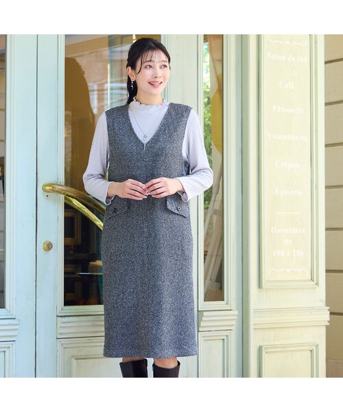 missel / ミゼール ミニ丈・ひざ丈ワンピース | 【3L/4Lサイズあり】ツイードニット ジャンパードレス | 詳細7