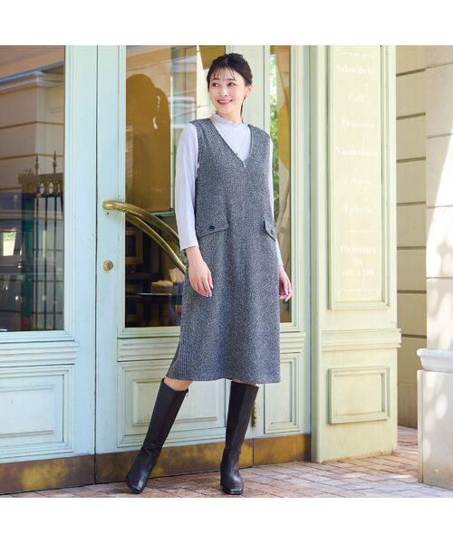 missel / ミゼール ミニ丈・ひざ丈ワンピース | 【3L/4Lサイズあり】ツイードニット ジャンパードレス | 詳細8