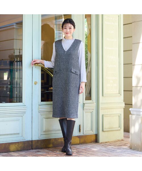 missel / ミゼール ミニ丈・ひざ丈ワンピース | 【3L/4Lサイズあり】ツイードニット ジャンパードレス | 詳細9