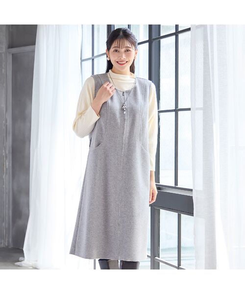 missel / ミゼール ミニ丈・ひざ丈ワンピース | 【2WAY・3L/4Lサイズあり】Aラインジャンパースカート(グレー) | 詳細1