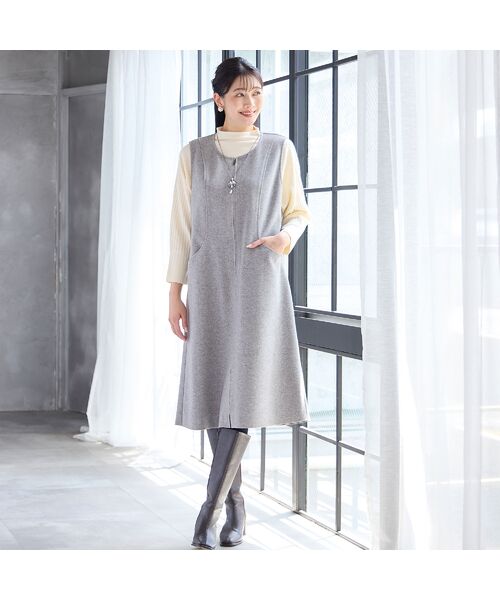 missel / ミゼール ミニ丈・ひざ丈ワンピース | 【2WAY・3L/4Lサイズあり】Aラインジャンパースカート(グレー) | 詳細6
