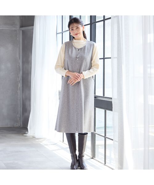 missel / ミゼール ミニ丈・ひざ丈ワンピース | 【2WAY・3L/4Lサイズあり】Aラインジャンパースカート(グレー) | 詳細7