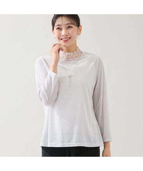 missel/ミゼール 【洗える・日本製・3L/4Lサイズあり】シアーベロアカットソー グレー 4L missel/ミゼール 【洗える・日本製・3L/4Lサイズあり】シアーベロアカットソー グレー 4L