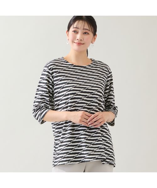 missel / ミゼール カットソー | 【洗える・日本製・3L/4Lサイズあり】タックボーダーカットソー(ブラック)