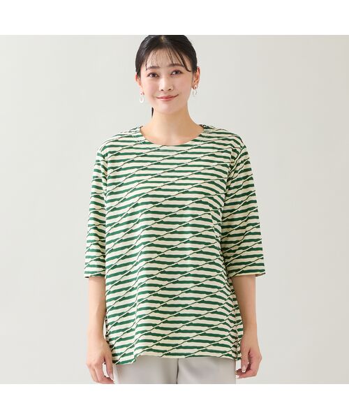 missel/ミゼール 【洗える・日本製・3L/4Lサイズあり】タックボーダーカットソー グリーン 3L missel/ミゼール 【洗える・日本製・3L/4Lサイズあり】タックボーダーカットソー グリーン 3L