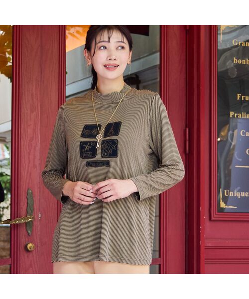 missel/ミゼール 【洗える・吸湿発熱性・日本製・3L/4Lサイズあり】ボーダーカットソー ベージュ 3L missel/ミゼール 【洗える・吸湿発熱性・日本製・3L/4Lサイズあり】ボーダーカットソー ベージュ 3L