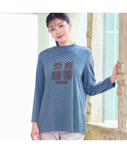 missel/ミゼール 【洗える・吸湿発熱性・日本製・3L/4Lサイズあり】ボーダーカットソー ブルー 4L missel/ミゼール 【洗える・吸湿発熱性・日本製・3L/4Lサイズあり】ボーダーカットソー ブルー 4L