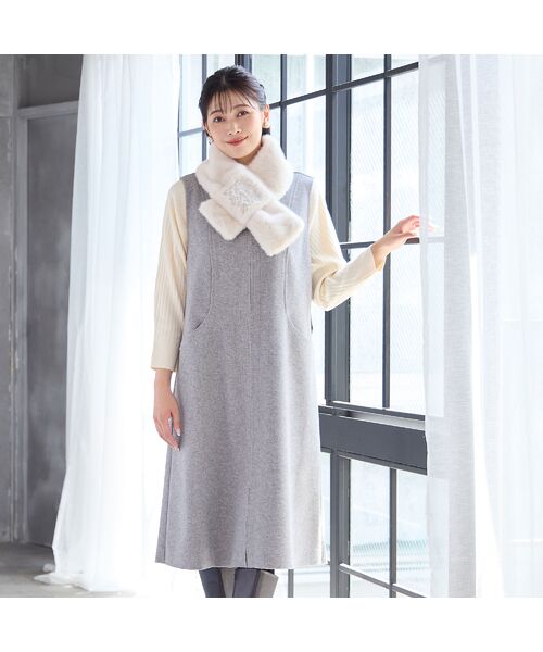 missel / ミゼール マフラー・ショール・スヌード・ストール | 【洗える・別注・大きいサイズ】刺繍入りフェイクファーマフラー | 詳細5