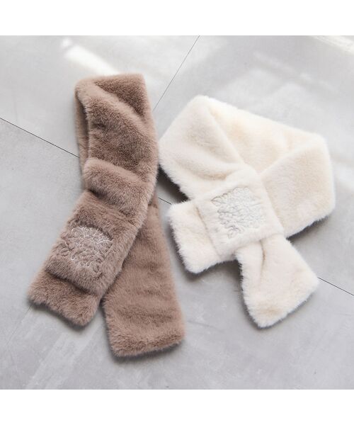 missel / ミゼール マフラー・ショール・スヌード・ストール | 【洗える・別注・大きいサイズ】刺繍入りフェイクファーマフラー | 詳細18