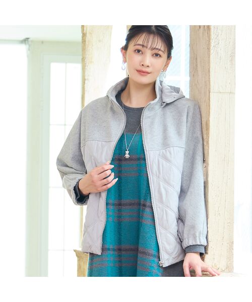 missel / ミゼール その他アウター | 【フード取り外し可】ジャージー×キルトのドルマンジャケット | 詳細1