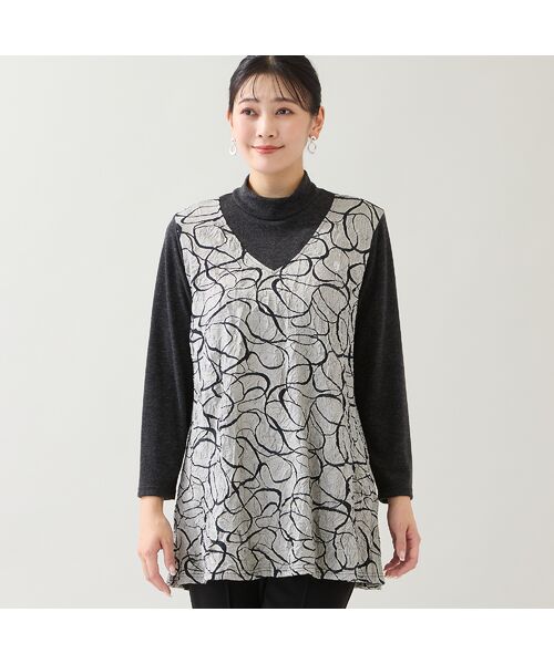 missel / ミゼール カットソー | 【洗える・日本製・3L/4Lサイズあり】リボン柄ジャカードカットソー | 詳細1